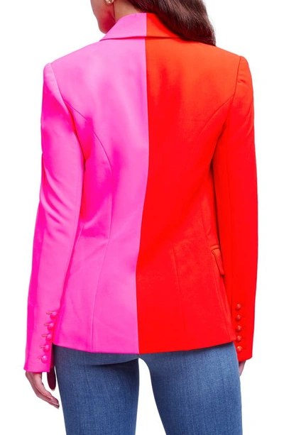 Shop L Agence Kenzie Two-tone Double Breasted Blazer In Cherry Tomato/ Ros