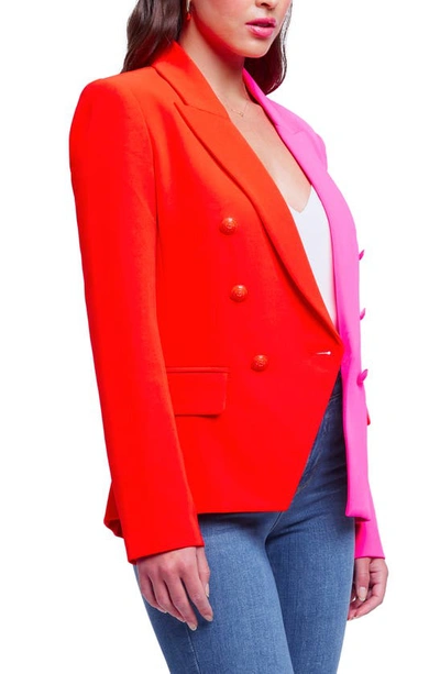 Shop L Agence Kenzie Two-tone Double Breasted Blazer In Cherry Tomato/ Ros