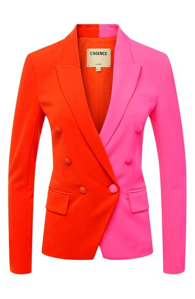 Shop L Agence Kenzie Two-tone Double Breasted Blazer In Cherry Tomato/ Ros