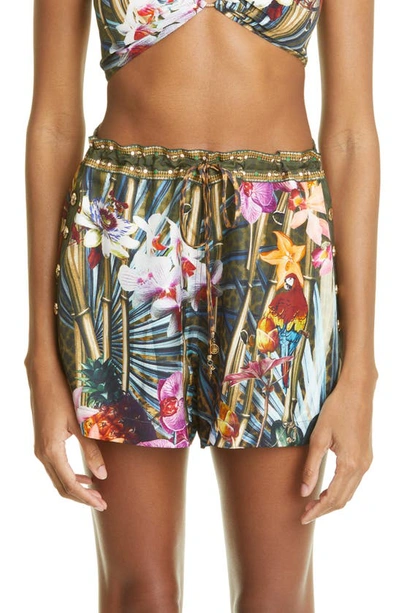 Shop Camilla Passport To Paradise Tropical Print Silk Utility Shorts