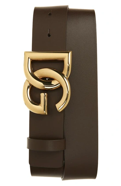 Shop Dolce & Gabbana Dg Logo Buckle Leather Belt In Moro / Gold