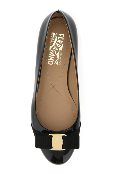 Ferragamo Varina Bow-embellished Patent-leather Ballet Flats