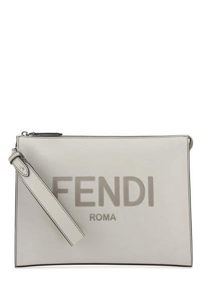 Shop Fendi Chalk Leather Clutch  Nd  Uomo Tu