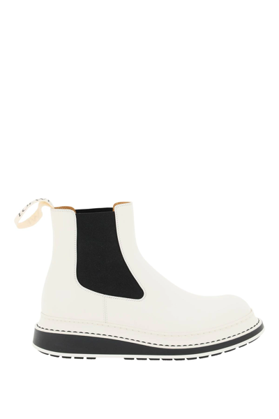 Shop Loewe Leather Chelsea Boots In White,black