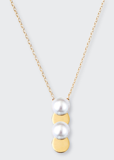 Shop Yutai Slide Necklace With 2 Akoya Pearls Vertical Swing, 7mm To 7.5mm In Yg