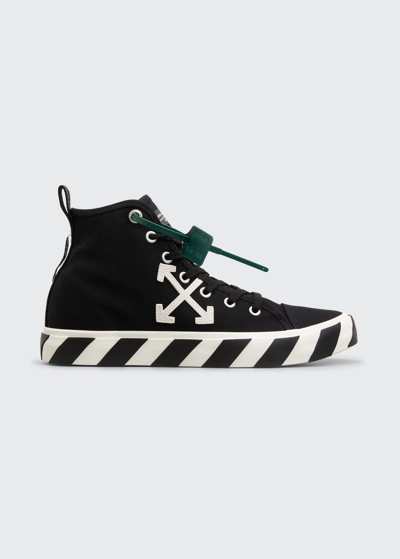 Shop Off-white Men's Arrow Striped Canvas Mid-top Sneakers In Black/ White