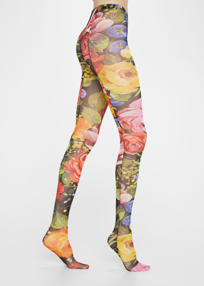 Shop Dolce & Gabbana Floral Bouquet Tulle Tights In Multi Pattern