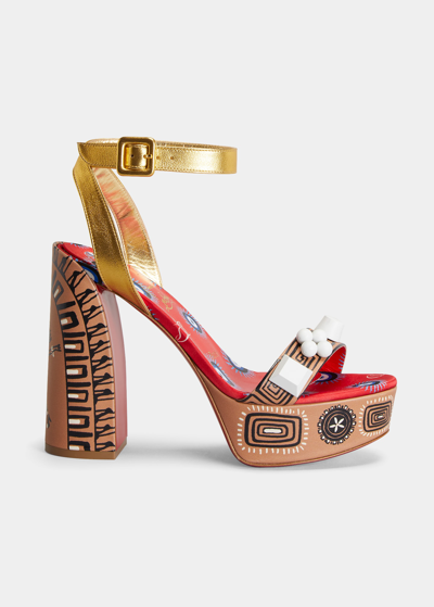 Shop Christian Louboutin Movida Athina Printed Red Sole Platform Sandals In Multi