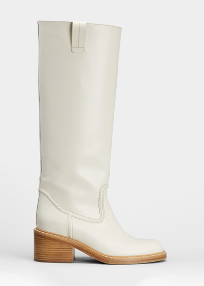 Shop Chloé Mallo Tall Leather Boots In Eggshell