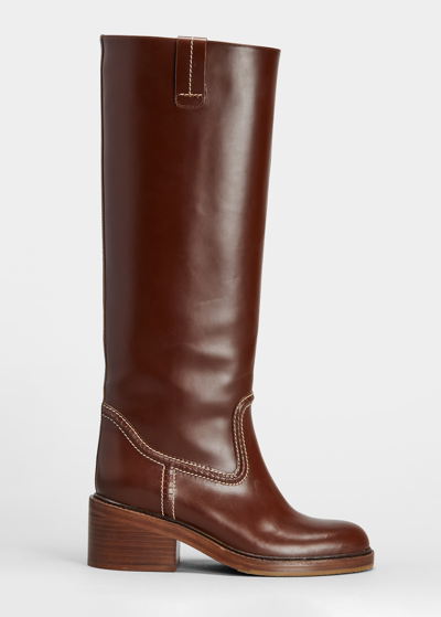 Shop Chloé Mallo Tall Leather Boots In Black