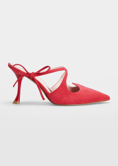 Shop Roger Vivier I Love Vivier Suede Bow Mules In Red