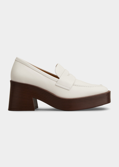 Shop Tod's Gomma Leather Block-heel Penny Loafers In White
