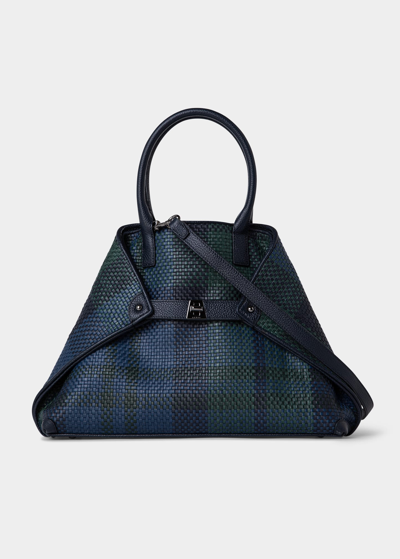 Shop Akris Ai Small Plaid Braided Top-handle Bag In Gallus Green