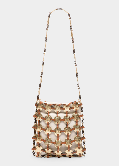 Shop Staud Pucky Caged Disc Shoulder Bag In Tan