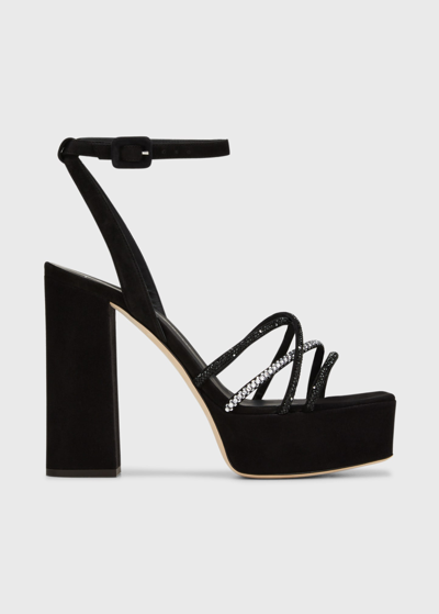 Shop Giuseppe Zanotti Crystal Ankle-strap Platform Sandals In Nero