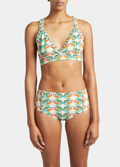 Shop La Doublej Frilly Peacock Bralette Bikini Top In Kissers