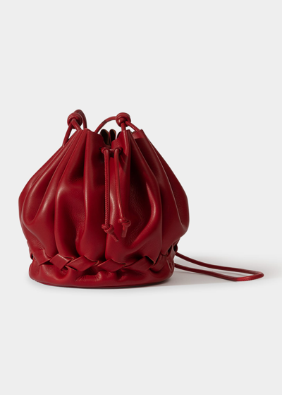Shop Hereu Molina Pleated Leather Bucket Bag In Red Lipstick