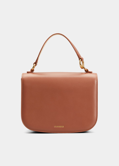 Shop Jil Sander Taos Halo Small Calfskin Top-handle Bag In 219 Rosewood