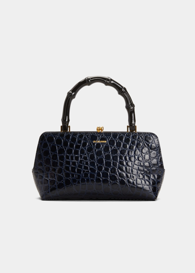 Shop Jil Sander Goji Mini Croc-print Top-handle Bag In 404 Dark Blue