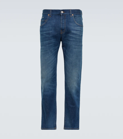 Shop Gucci Mid-rise Tapered Jeans In Blue/mix