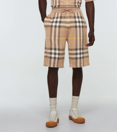 Shop Burberry Weaver Silk And Wool Checked Shorts In Truffle Ip Check