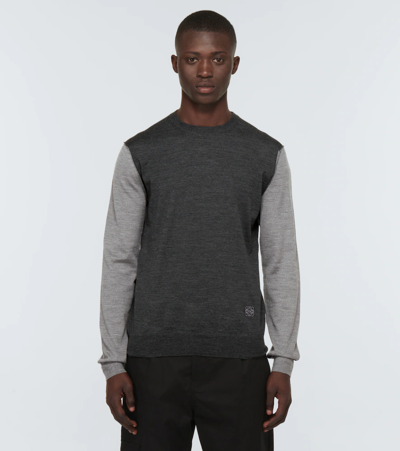 Shop Loewe Colorblocked Wool Sweater In Grey