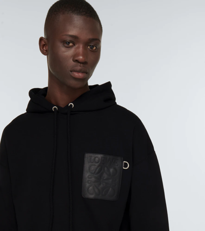 Shop Loewe Anagram Cotton Hoodie In Black