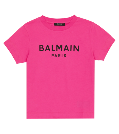 Shop Balmain Logo Cotton T-shirt In 514-fuxia