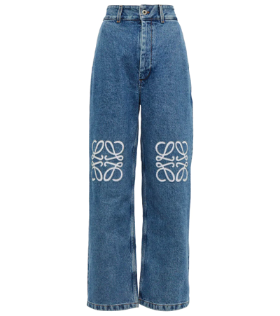 Shop Loewe Anagram High-rise Wide-leg Jeans In Jeans Blue