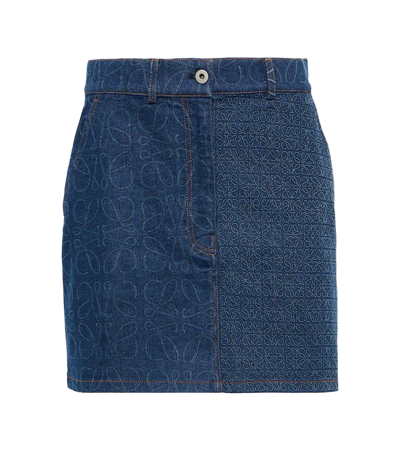 Shop Loewe Anagram High-rise Denim Miniskirt In Indigo Blue