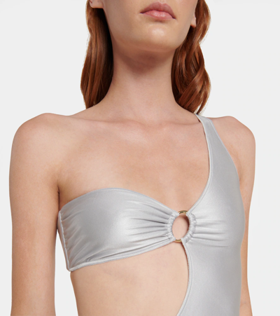 Shop Oseree Oséree Glow One-shoulder Swimsuit In Silver