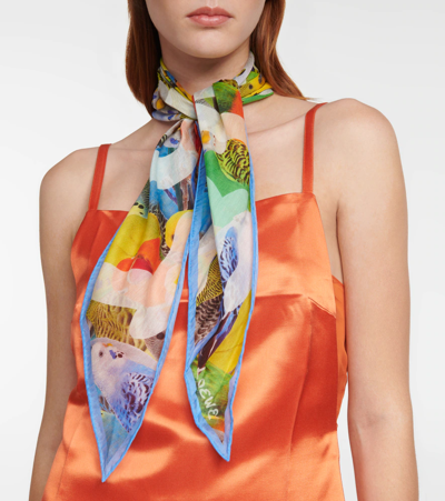 Shop Loewe Logo Printed Cotton And Silk Scarf In Multicolor