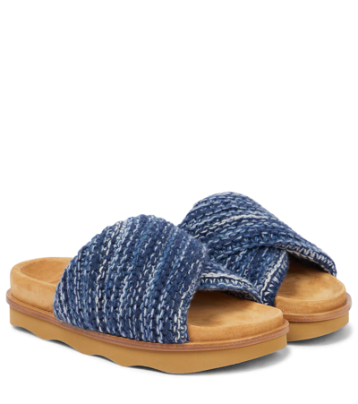 Shop Chloé Wavy Knit Slides In Multicolor Blue 1