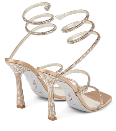 René Caovilla Cleo Embellished Satin Sandals In Beige/ C Golden Shadow