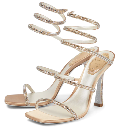René Caovilla Cleo Embellished Satin Sandals In Beige/ C Golden Shadow