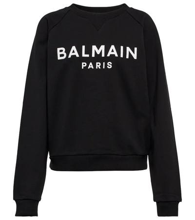 Shop Balmain Logo Cotton Jersey Sweatshirt In Eab Noir/blanc