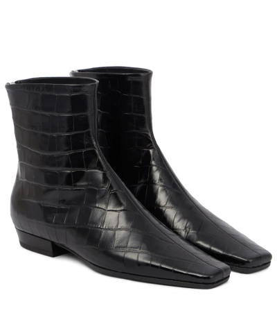 Shop Totême Croc-effect Leather Ankle Boots In Black Croco