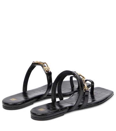 Shop Totême Croc-effect Leather Sandals In Black Croco