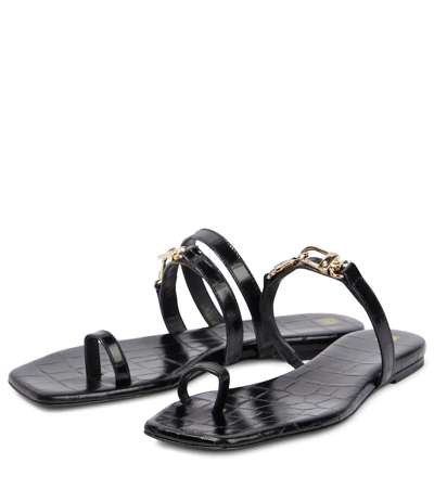 Shop Totême Croc-effect Leather Sandals In Black Croco