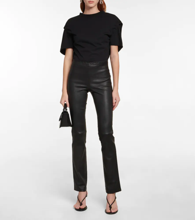 Shop Stouls Cropped Leather Trousers In Noir