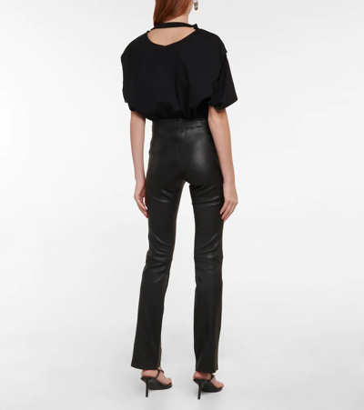 Shop Stouls Cropped Leather Trousers In Noir