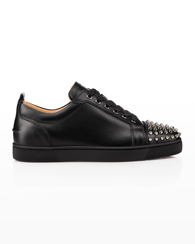 Shop Christian Louboutin Men's Louis Junior Spiked Low-top Sneakers In Black
