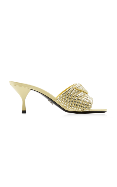 Shop Prada Crystal-covered Satin Sandals In Yellow