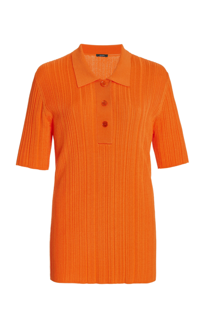 Shop Joseph Women's Ribbed Knit Polo Top In Orange