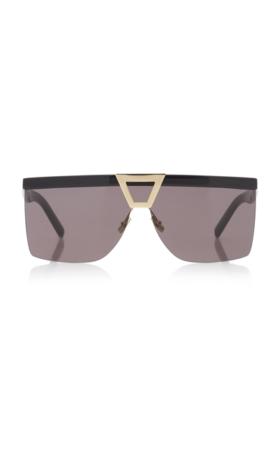 Shop Saint Laurent Palace Metal Shield Sunglasses In Black