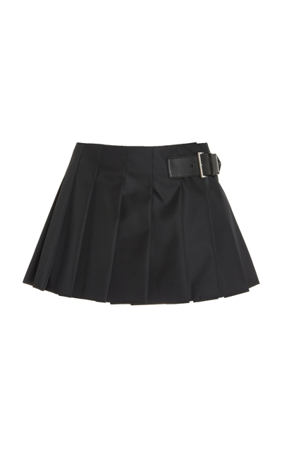 Shop Prada Women's Buckle-detailed Pleated Re-nylon Mini Skirt In Black