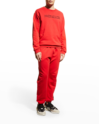 Shop Moncler Men's Logo Crew Sweatshirt In Red