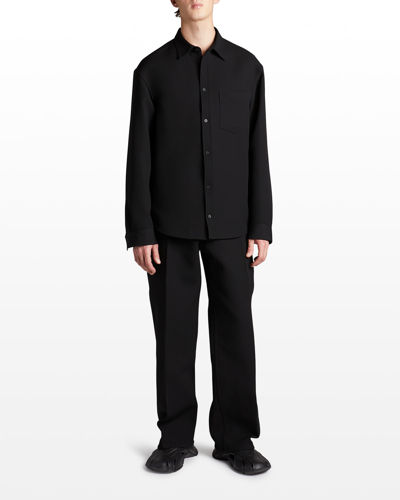 Shop Balenciaga Men's Wool Gabardine Shirt Jacket In Noir