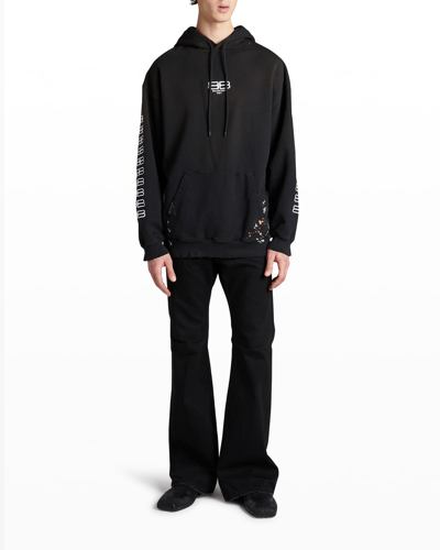 Shop Balenciaga Men's Bb Embroidered Pullover Hoodie In Noir/ecru