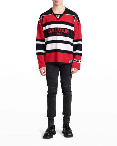 Shop Balmain Men's Hockey Logo Sweater In Black/red/white